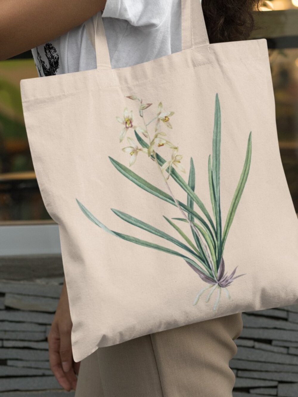 Chinese Epidendrum Vintage Floral Print Graphic Canvas Tote Bag